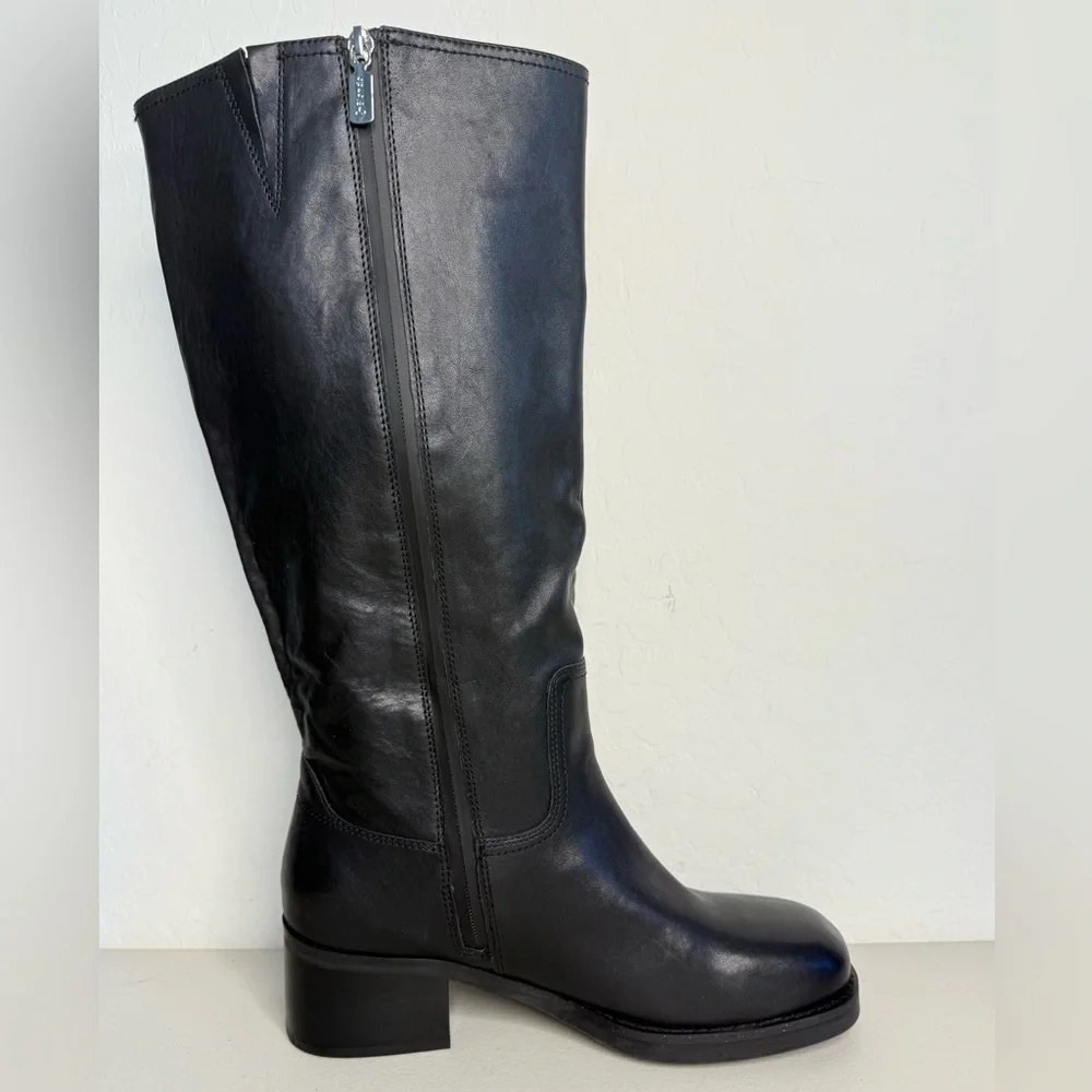 NEW BLONDO Camrin Black Leather Chunky Heel Waterproof Tall Boot Women’s Size 11